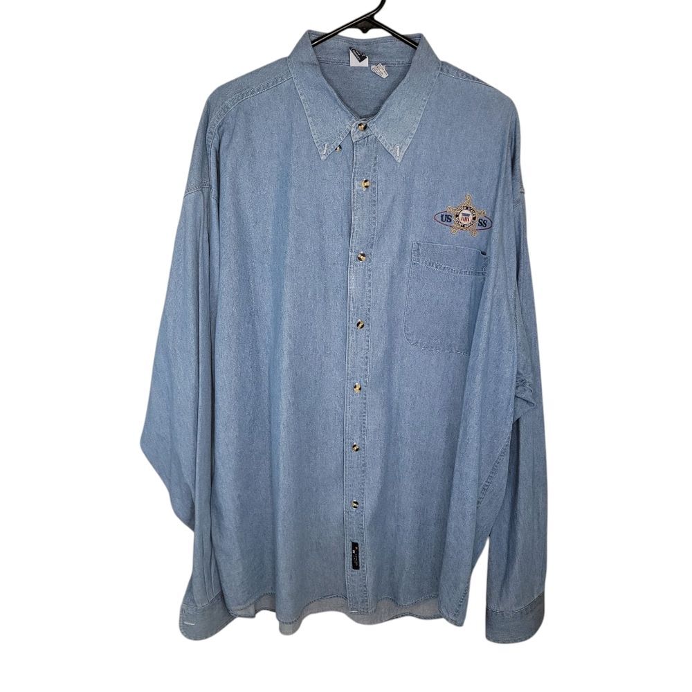 Port & Company Vintage Secret Service Denim Button Up Shirt Size 3xl
